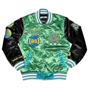 Headgear Classics Green Satin Varsity Jacket Rick & Morty Youth Kids Small Retro